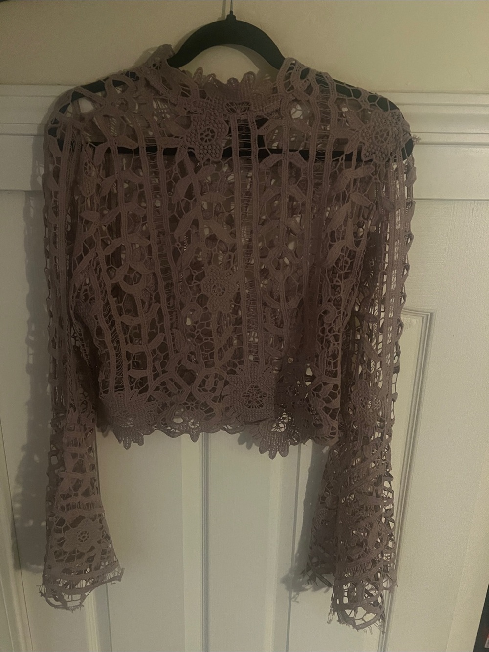 PINK Victoria's Secret Mauve Crochet Lace Long-Sleeve Crop Blouse